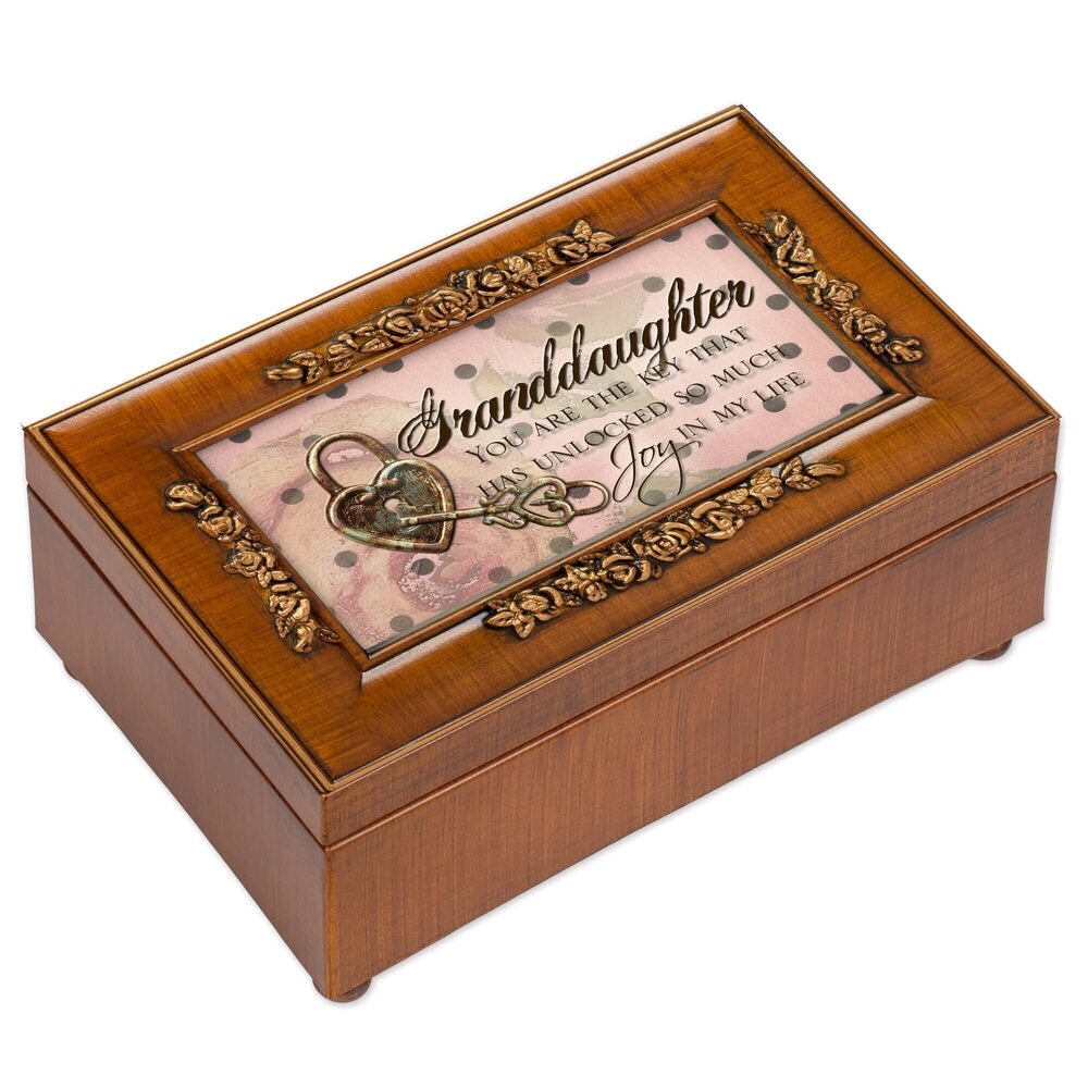 1744 Granddaughter So Much Joy Burlwood Petite Rose Jewelry Music Box Plays
